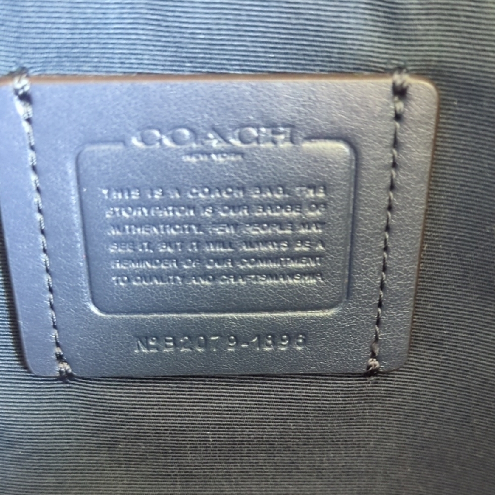 Coach Teal/Blue Pebble Leather Tote with Striped Handles - Picture 8 of 9